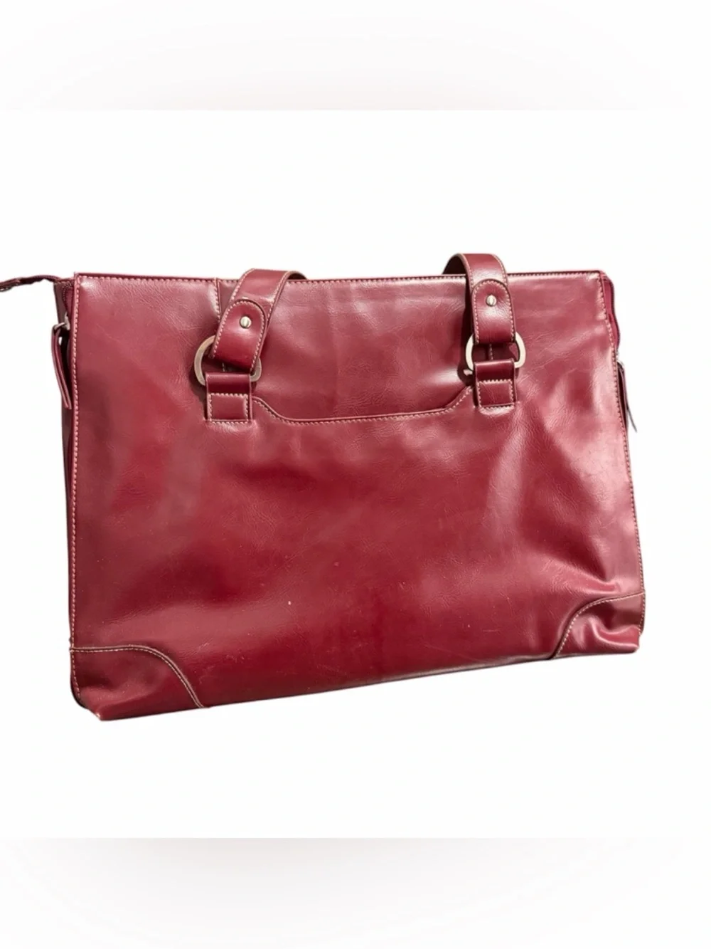 Franklin Covey red leather multi-compartment expandable briefcase/ laptop Bag